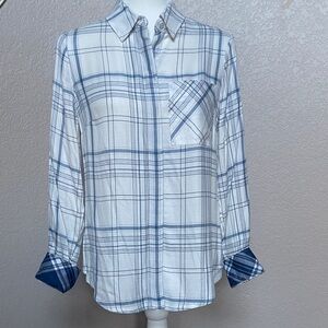 White House Black Market Navy and White Plaid Shirt, size 4.